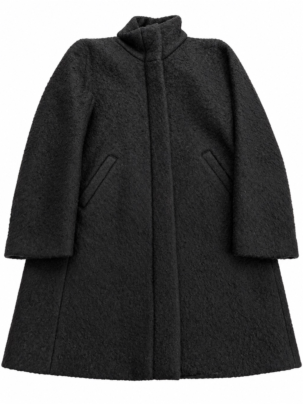 LOFT Petites Black Wool Blend Funnel Neck Winter Coat LP
